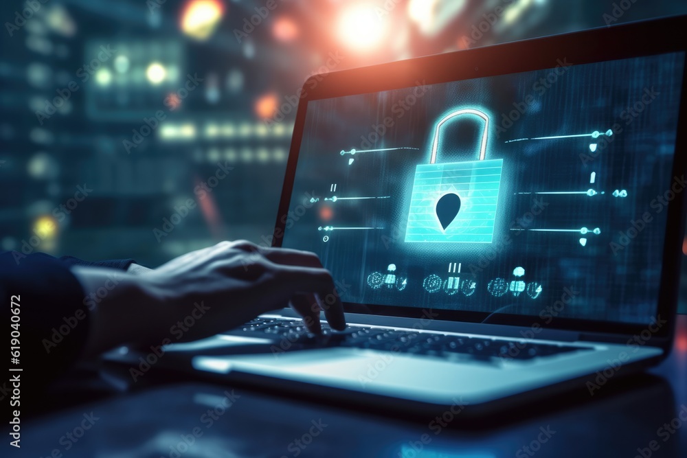 Poster cyber security and security password login online concept background, generative ai