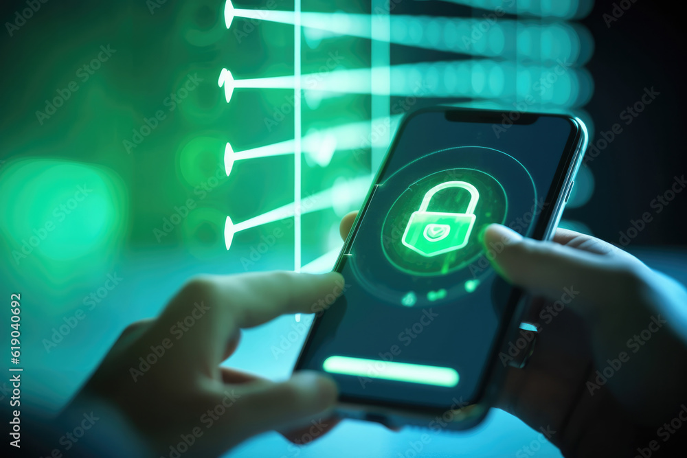 Poster cyber security and security password login online concept background, generative ai