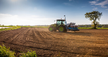 Semence dans les champs au printemps en France.