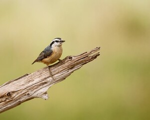 Red-breasted nuthatch perched on a broken tree branch. Sitta canadensis.