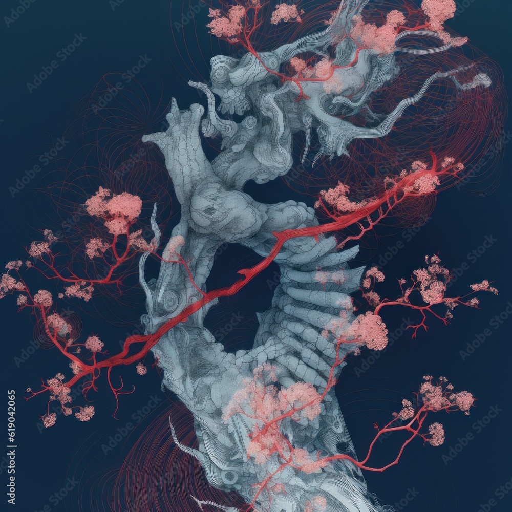 Poster a stylized painting of a tree branch. generative ai image.