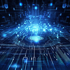 Technology cyber network blue digital abstract line chips data background. Generative Ai.