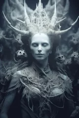 Foto op Plexiglas A norse goddess Hel with horns and a crown on her head. Generative AI image. © starush
