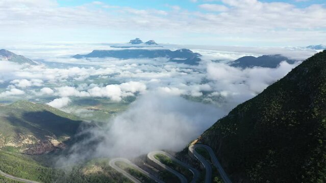 Aerial view of Serra da Lena road winding through a mountainous landscape