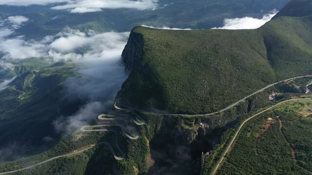 Aerial view of Serra da Lena road winding through a mountainous landscape