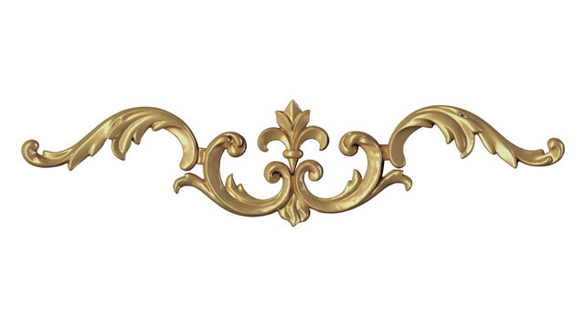 Antique Gold Ornament Isolated On White Or Clear Background,  PNG Cut Out, Decoration 