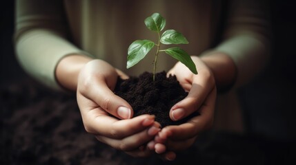 Hand Planting a Seedling in Fertile Soil
