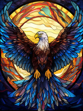 Flying eagle stain glass painting