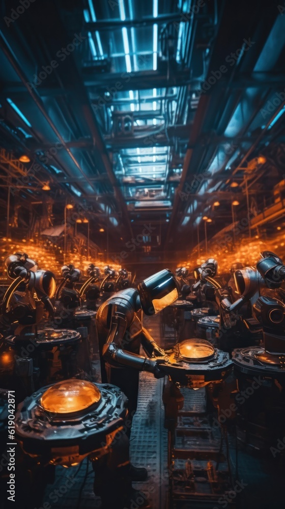 Aufkleber a group of people working in a factory. generative ai image.