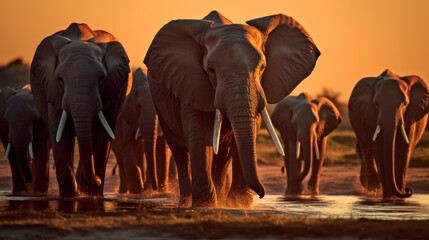 Fototapeta na wymiar A herd of elephants walking down a dirt road. Generative AI image.