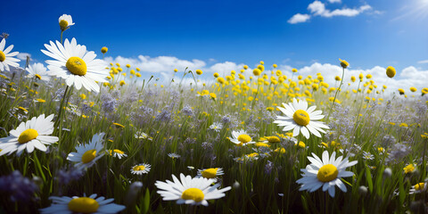 Meadow with daisies. Generative AI
