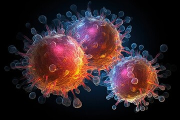 Cancer cells on scientific background, Generative AI