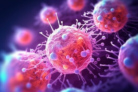 Cancer cells on scientific background, Generative AI