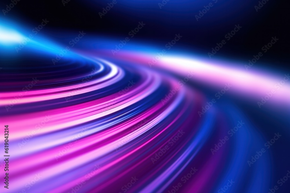 Poster abstract image of colorful light trails with motion blur effect, long time exposure, generative ai