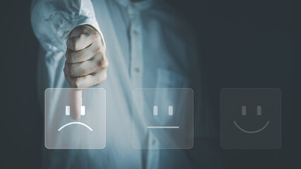 Thumps down expression, customer experience dissatisfied Concept, Unhappy Businessman Client with Sadness Emotion Face.