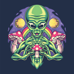 space alien magic mushroom illustration