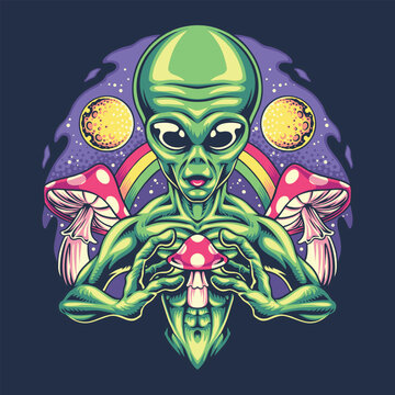 Space Alien Magic Mushroom Illustration