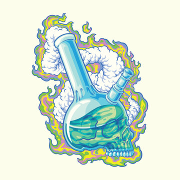 trippy skull bong head illustration