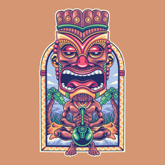 psychedelic hawaiian tiki mask illustration