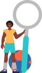 The Guy is holding a blow up sector field looking glass in his handwriting. Trendy style, Vector Illustration