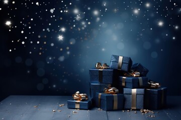 Christmas Holiday Background with Gift Box. Illustration AI Generative.