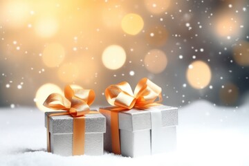 Christmas Holiday Background with Gift Box. Illustration AI Generative.