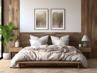 Frame mock up in farmhouse Bedroom Interior, Mockups Design 3D, High-quality Mockups, Generative Ai