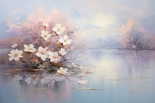 A harmonious blend of gentle, flowing brushstrokes in soft pastel colors, evoking a sense of tranquility and serenity. Generative AI