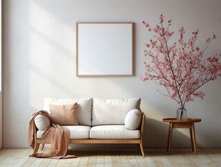 Mockup poster frame in modern living room interior, Mockups Design 3D, High-quality Mockups, Generative Ai