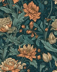 Türaufkleber Seamless pattern with beautiful flowers in neutral pastel colors, generative ai © Henryzoom