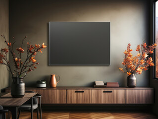 Mock-up frame in luxury modern dark home interior , Mockups Design 3D, High-quality Mockups, Generative Ai