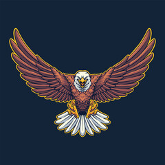 flying bald eagle character illustration