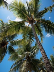 Obraz premium Palmiers tropicaux sur fond de ciel bleu, IA générative, Générative, IA