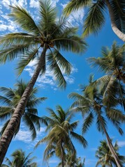 Fototapeta na wymiar Palmiers tropicaux sur fond de ciel bleu, IA générative, Générative, IA