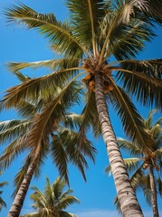 Obraz premium Palmiers tropicaux sur fond de ciel bleu, IA générative, Générative, IA