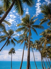 Naklejka na ściany i meble Palmiers tropicaux sur fond de ciel bleu, IA générative, Générative, IA