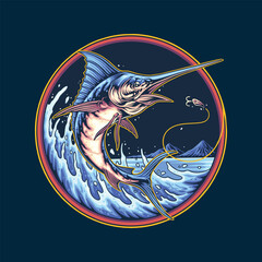 marlin fishing logo illustration