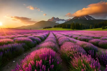 lavender field at sunrise generated ai