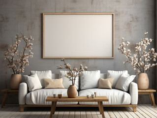 Mock up frame in farmhouse living room interior background, Mockups Design 3D, High-quality Mockups, Generative Ai
