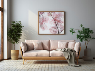 Mock Up poster Frame In Living Room Interior, Mockups Design 3D, High-quality Mockups, Generative Ai