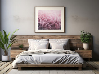 Mockup frame in bedroom interior background farmhouse, Mockups Design 3D, High-quality Mockups, Generative Ai