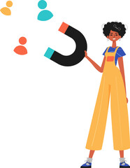 The girlfriend holds a attraction in his hand , which attracts liaison. Trendy style, Vector Illustration