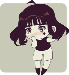 Chibi girl character with short black hair 