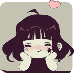 Cute little chibi girl in love. Retro style art