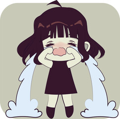 Sad chibi girl . Retro style art