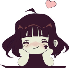 Cute chibi girl in love. Retro style art