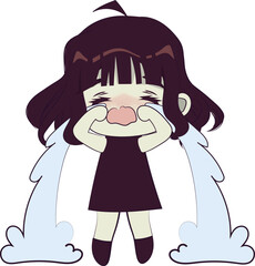 Sad chibi girl isolated. Retro style art illustration