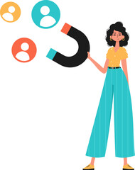 The girlfriend holds a draw wag in his die , which attracts count. Trendy style, Vector Illustration