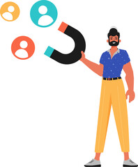 The Guy holds a attract chat up in his steep , which attracts consider. Trendy style, Vector Illustration