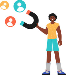 The Guy holds a attract chat up in his steep , which attracts consider. Trendy style, Vector Illustration